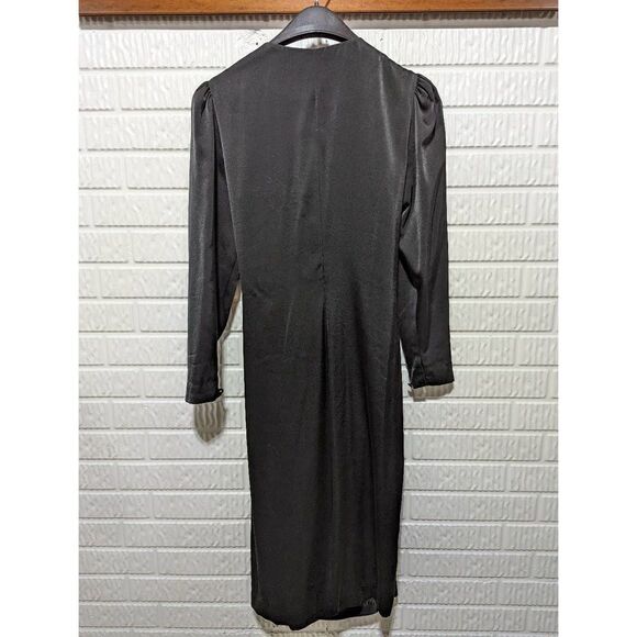 Rimini Vintage Women's Silky Black Long-Sleeve Wrap Dress Size 14 - Picture 6 of 10